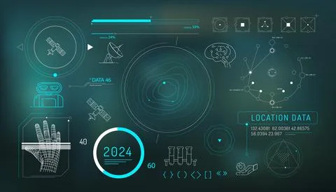 Set of infographic elements about satellite internet and AI. 스톡 일러스트