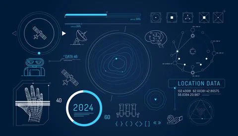 Set of infographic elements about satellite internet and AI. 스톡 일러스트