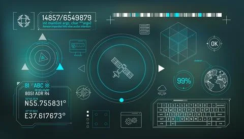 Set of infographic elements about satellite and quadcopter data protection. Illustrazione stock
