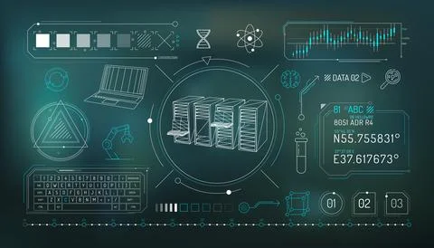 Set of infographic elements about scientific data storage. イラスト素材
