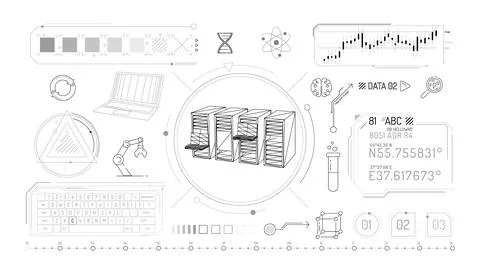 Set of infographic elements about scientific data storage. イラスト素材