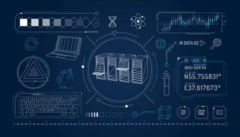 Set of infographic elements about scientific data storage. 스톡 일러스트