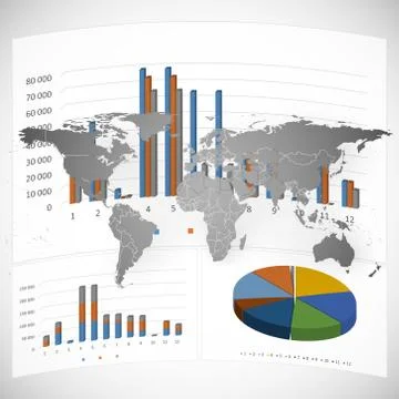 Set of Infographic Elements. World Map background 스톡 일러스트