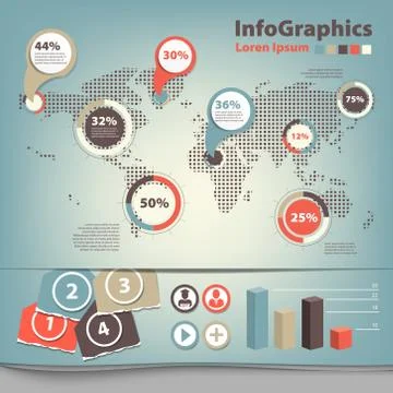 Set infographic with map of world Stock Illustration