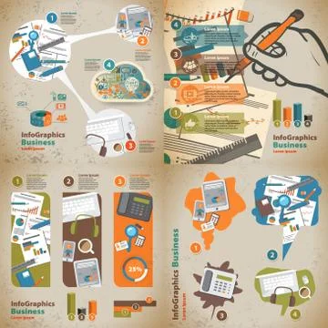 Set infographic on the topic of digital technology in vintage st Stock Illustration