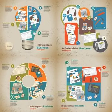 Set infographic on the topic of digital technology in vintage st Stock Illustration