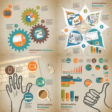 Set infographic on the topic of digital technology in vintage st Illustrazione stock