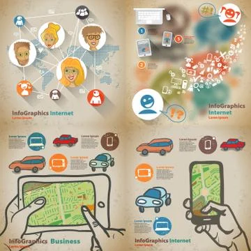 Set infographic on the topic of digital technology in vintage st Stock Illustration