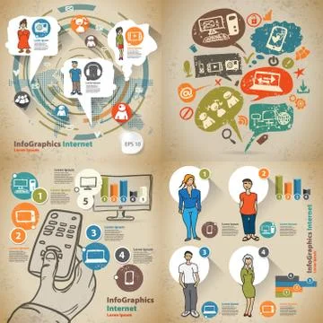 Set infographic on the topic of digital technology in vintage st Stock Illustration
