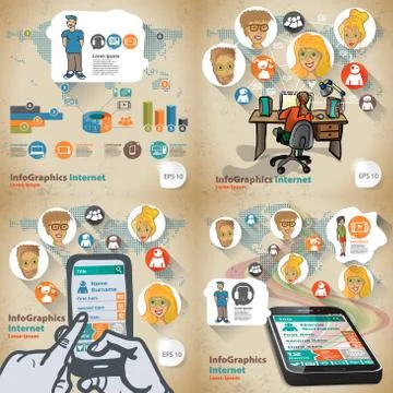 Set infographic on the topic of digital technology in vintage st Stock Illustration