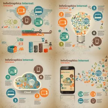 Set infographic on the topic of digital technology in vintage st Illustrazione stock