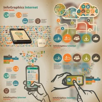 Set infographic on the topic of digital technology in vintage st Stock Illustration