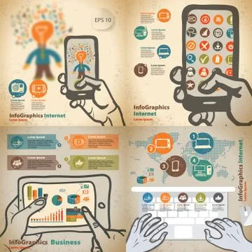 Set infographic on the topic of digital technology in vintage st Stock Illustration