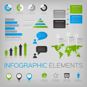 Set of infographic vector elements with world map and icons 스톡 일러스트