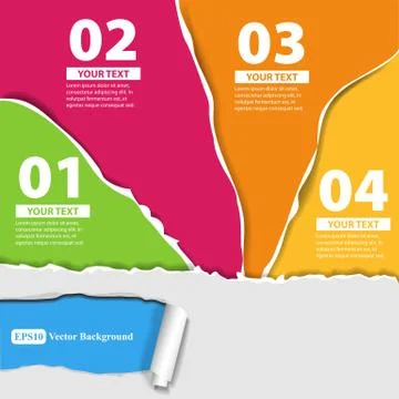 Set for infographics with colored papers with torn edges Stock Illustration