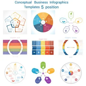 Set Infographics conceptual cyclic processes five positions Stock Illustration