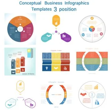 Set Infographics conceptual cyclic processes three positions Stock Illustration