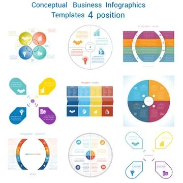Set Infographics conceptual cyclic processes four positions Stock Illustration