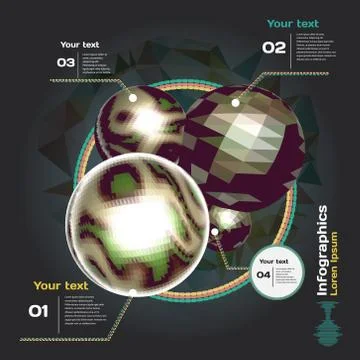 Set for infographics on a dark background with 3d balls Stock Illustration