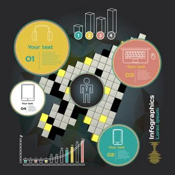 Set for infographics on a dark background with abstract three-di Stock Illustration
