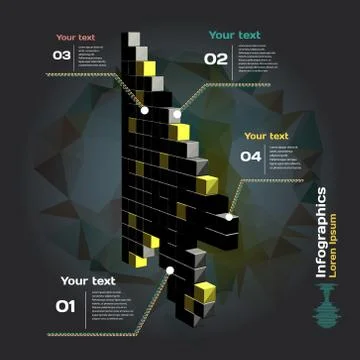 Set for infographics on a dark background with abstract three-di Stock Illustration