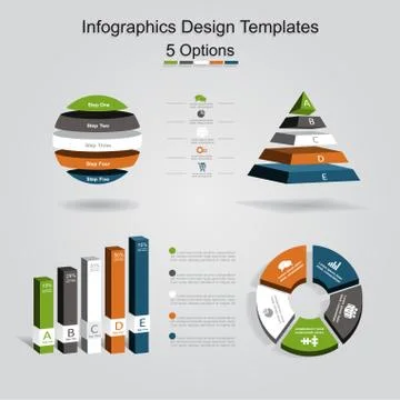 Set of infographics design template with 5 options. Vector illustration Stock Illustration