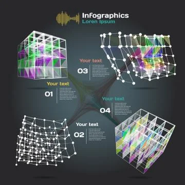 Set infographics with dots and lines on a dark background on the Illustrazione stock