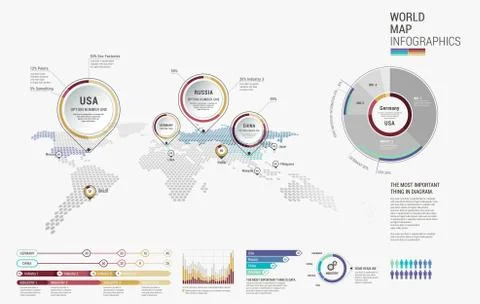 Set of infographics elements - world map, diagrams templates. Stock Illustration