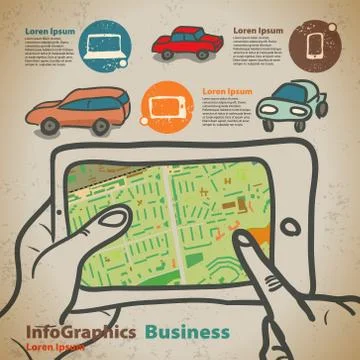 Set for infographics on navigation on mobile devices, tablet Stock Illustration