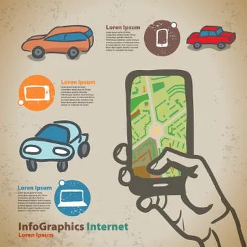 Set for infographics on navigation on mobile devices, smartphone Stock Illustration