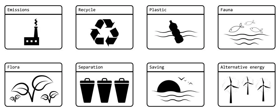 A set of information blocks on the topic of environmental protection Stock Illustration