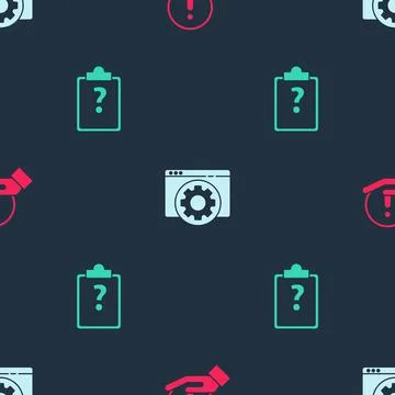 Set Information, Browser setting and Clipboard with question marks on seamless Stock Illustration