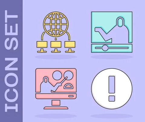 Set Information, Computer network, Online education and Online education icon Stock Illustration