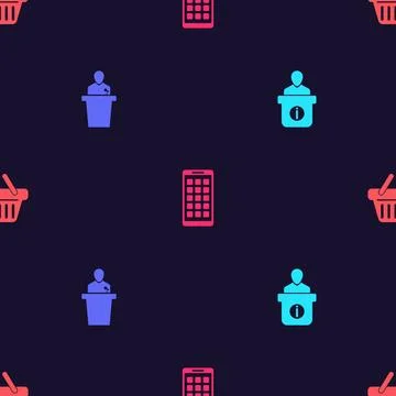 Set Information desk, Speaker, Mobile Apps and Shopping basket on seamless pa Stock Illustration