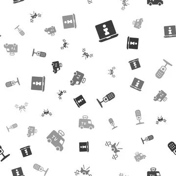 Set Information, Drone, Microphone and TV News car on seamless pattern. Vecto Stock Illustration