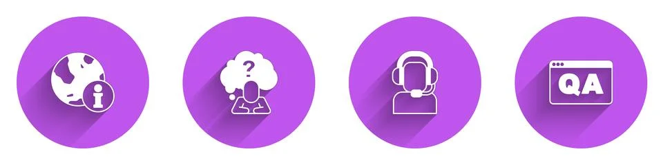 Set Information, Head with question mark, Man headset and Question and Answer Illustrazione stock