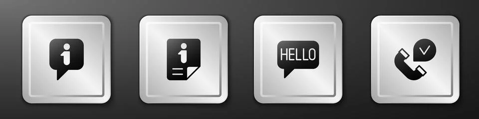 Set Information, Hello in different languages and Telephone handset icon. Silver Stock Illustration