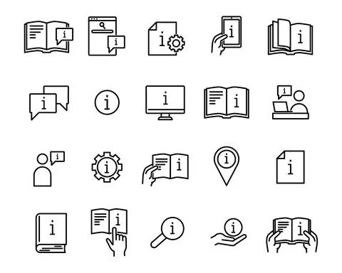 Set of information icon. Flat pictogram for web. Line stroke. Simple info gui Stock Illustration