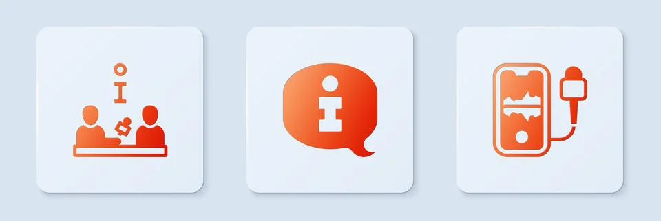 Set Information, Interview and Mobile recording. White square button. Vector Stock Illustration