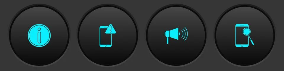 Set Information, Mobile with exclamation mark, Megaphone and diagnostics icon Stock Illustration