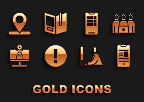 Set Information, Online class, book mobile, Student working laptop, Video chat Stock Illustration