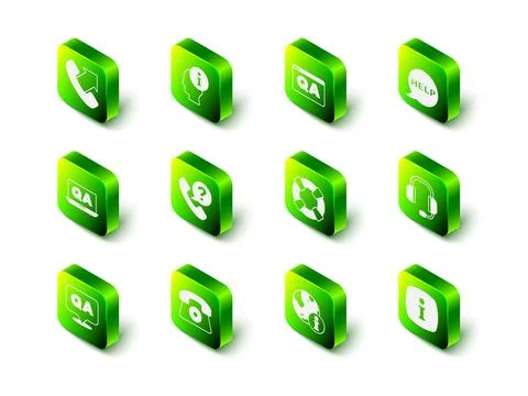 Set Information, Question and Answer, Speech bubble with text Help, Headphones 스톡 일러스트