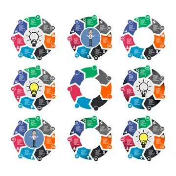 Set of Information round diagram 8 steps, infographic graphic pie design, mar Stock Illustration
