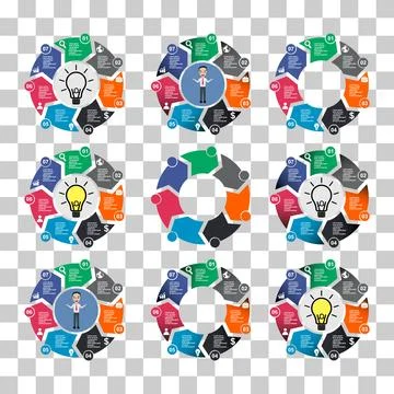 Set of Information round diagram 8 steps, infographic graphic pie design, mar Stock Illustration