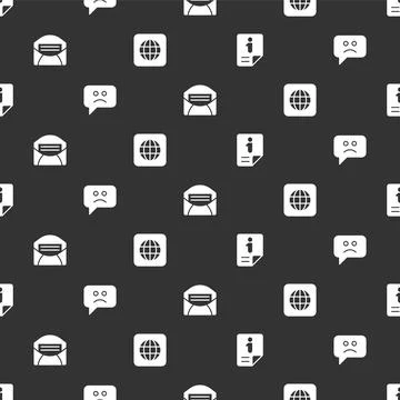Set Information, Sad smile, Mail and e-mail and Worldwide on seamless pattern Stock Illustration