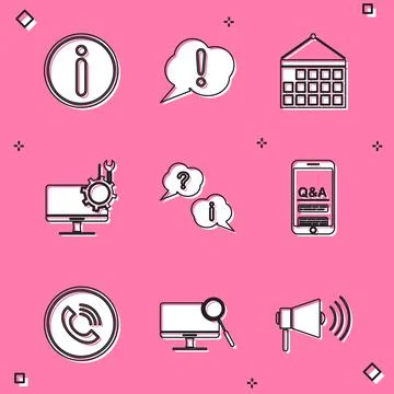 Set Information, Speech bubble Exclamation, Calendar, Computer monitor service Stock Illustration