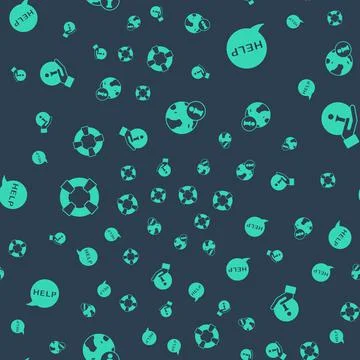 Set Information, Speech bubble with text Help, Lifebuoy and on seamless pattern Stock Illustration