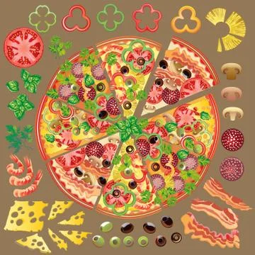 Set of ingredients for making pizza. Stock Illustration