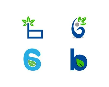 Set of Initial Letter B With Leaf Logo Stock Illustration