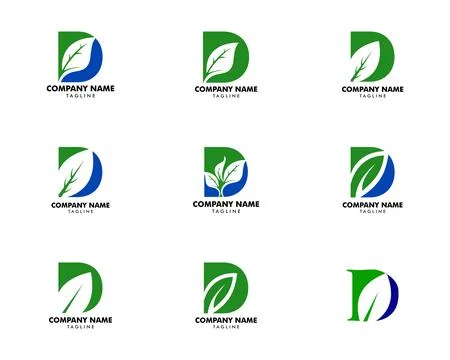 Set of Initial Letter D Leaf Logo Design Template Element Stock Illustration